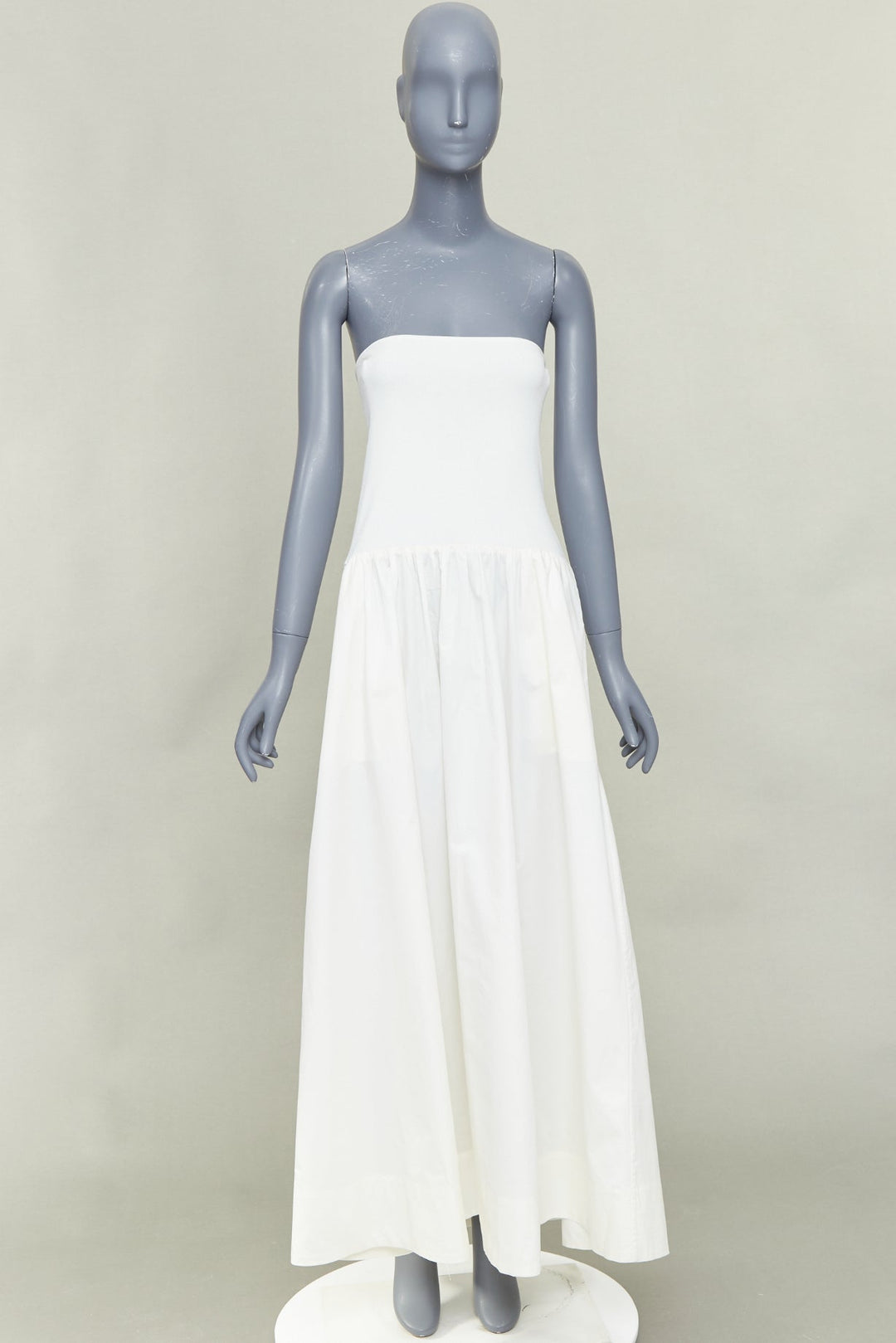 ST AGNI 2023 white strapless drop waist knit poplin maxi dress XL