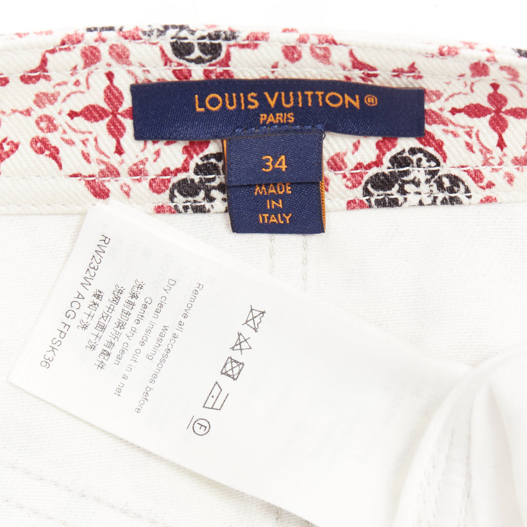 LOUIS VUITTON 2023 Vintage Monogram red cream floral denim zip skirt FR34 XS