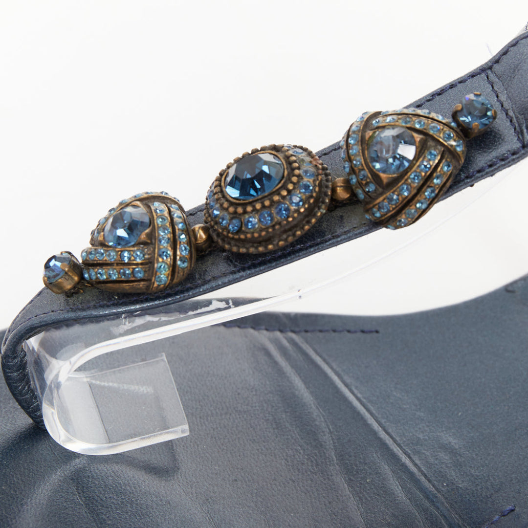 MANOLO BLAHNIK Vintage blue metallic jewel embellished tstrap sandals EU37.5