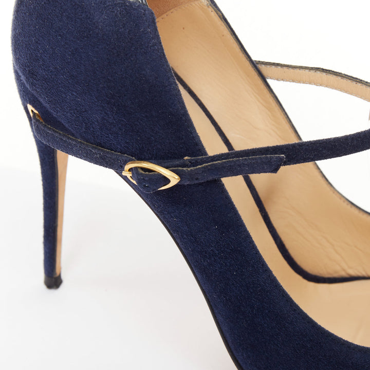 JENNIFER CHAMANDI Lorenzo 105 navy blue suede eye of needle stiletto pump EU36.5