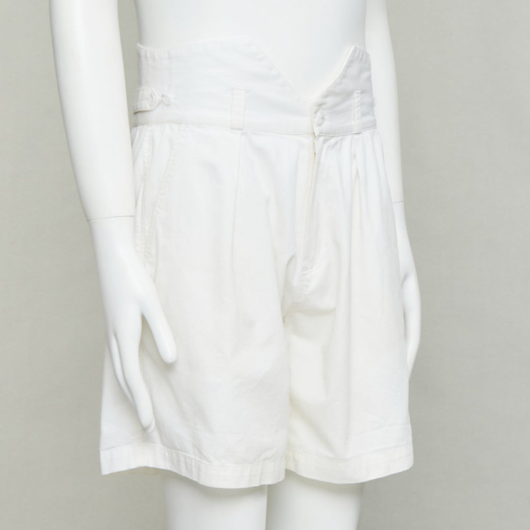RAF SIMONS 2006 cream cotton high waist pleated front dress shorts EU50 L