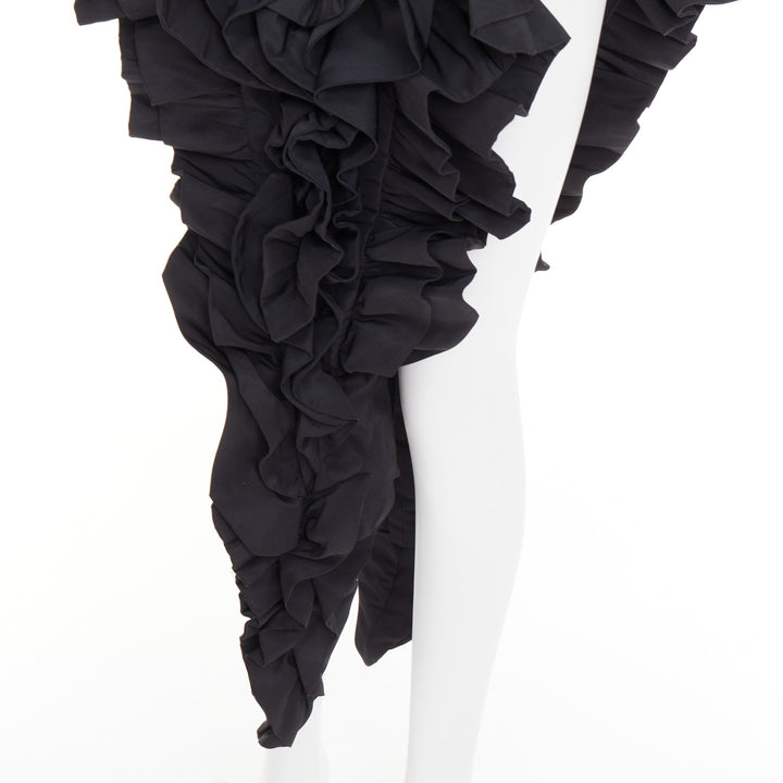 rare ALEXANDRE VAUTHIER COUTURE black velvet taffeta ruffle slit bodysuit dress