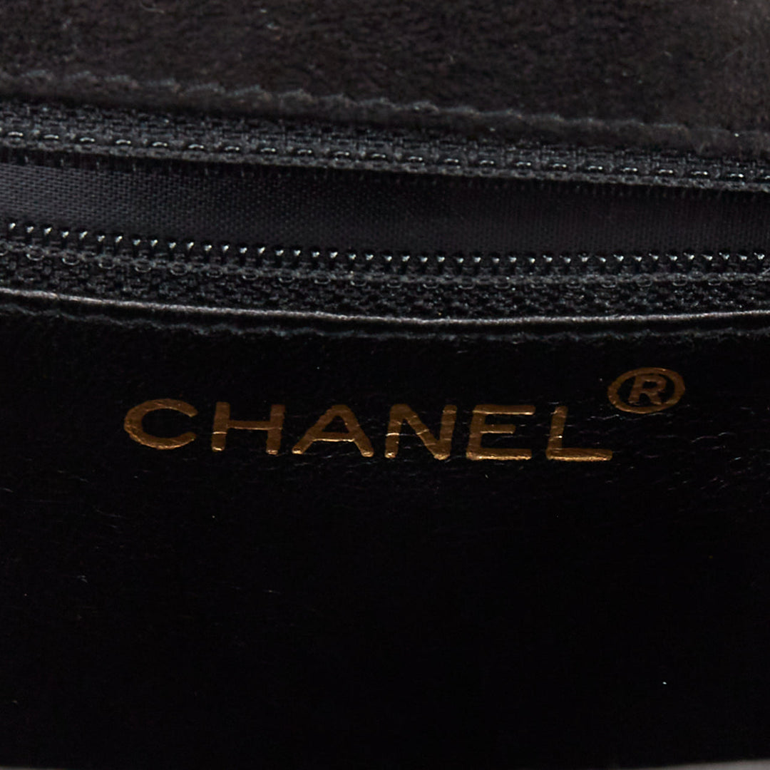 CHANEL 1994 Turnlock Flap Bag black suede triple strap vintage shoulder bag