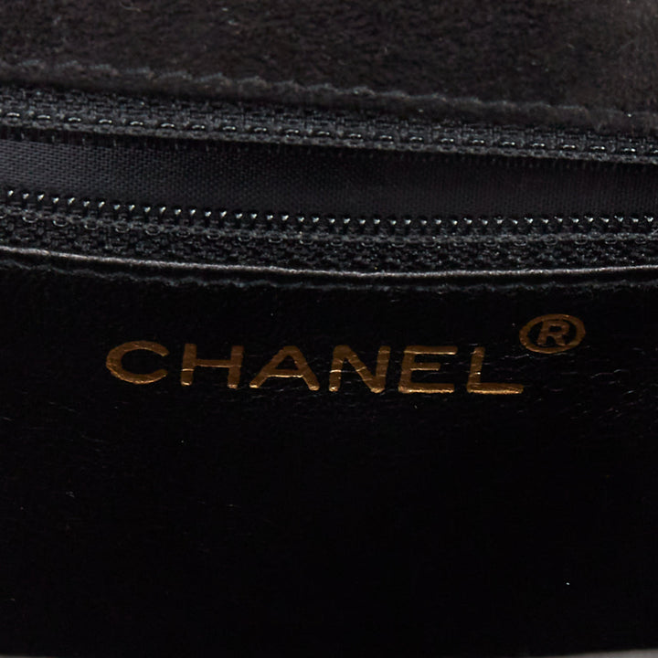 CHANEL 1994 Turnlock Flap Bag black suede triple strap vintage shoulder bag