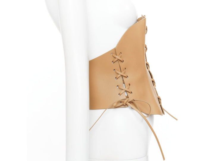 CHRISTIAN DIOR 2021 D-Lace tan brown light gold lace leather corset belt 75cm