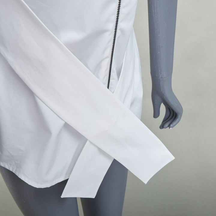 LOUIS VUITTON white poplin ruffle chest panel sleeveless top shirt FR38 M