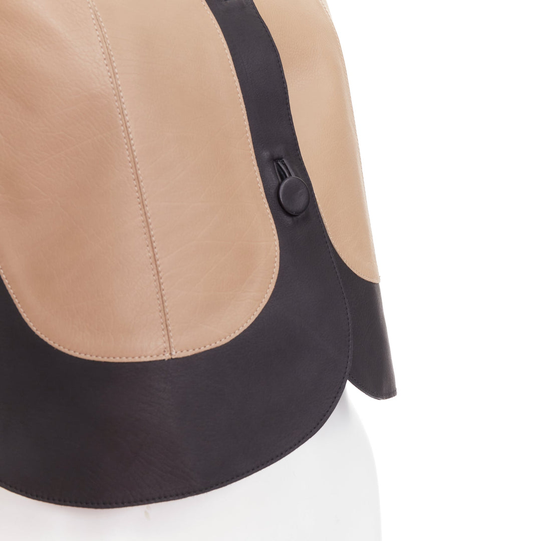 MARNI tan black calf leather curved panel petal sleeves cropped jacket IT38 XS