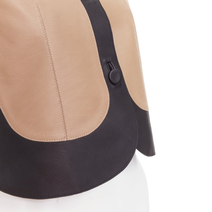 MARNI tan black calf leather curved panel petal sleeves cropped jacket IT38 XS