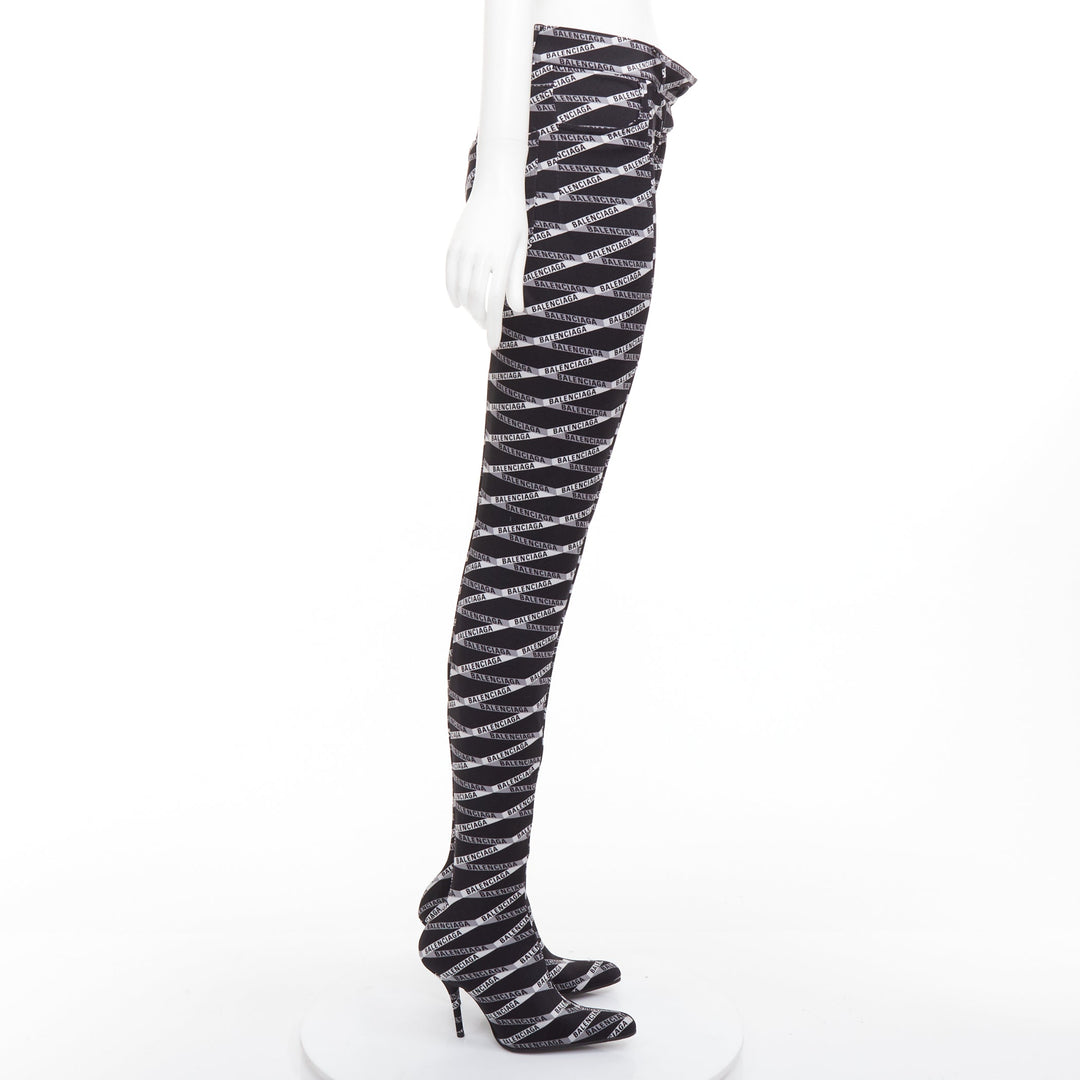 rare BALENCIAGA Runway Demna Pantashoe black logo high heel boot pants IT38 EU37