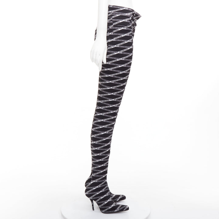 rare BALENCIAGA Runway Demna Pantashoe black logo high heel boot pants IT38 EU37