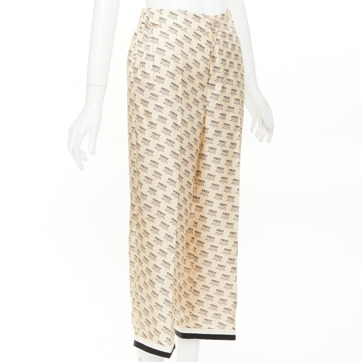 GUCCI  2017 100% silk beige invite stamp logo monogram pajama pants IT38 XS
