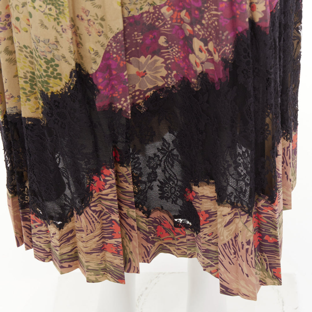 VALENTINO 2016 Runway Prairie sheepskin leather pleated lace midi skirt IT40 S