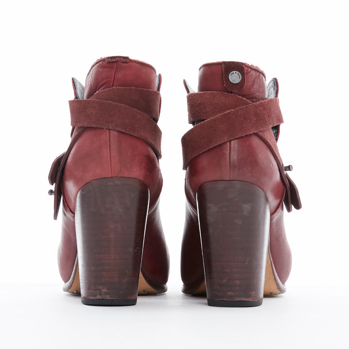 RAG BONE Harrow burgundy red leather stud harness block heel ankle boots EU38.5