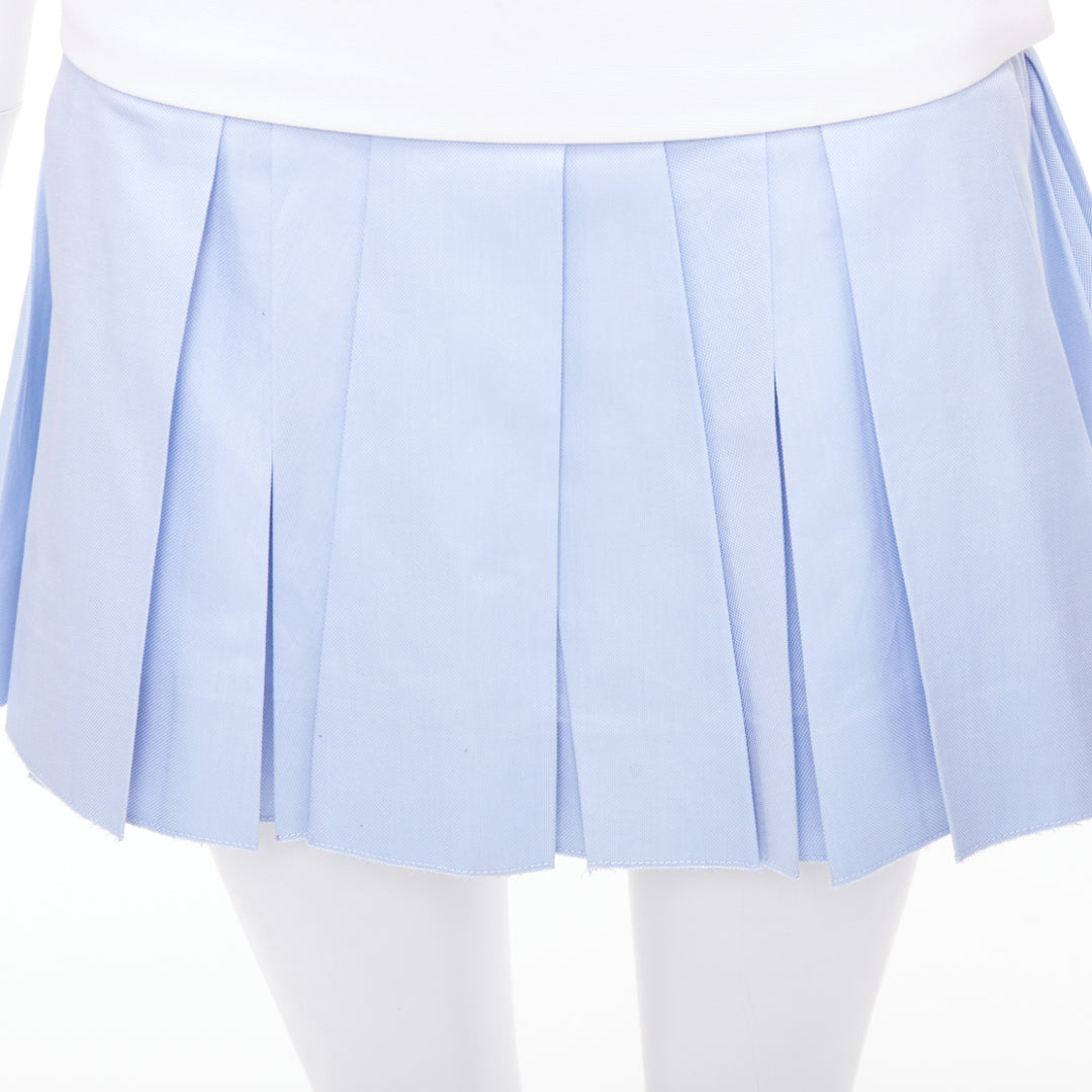 ALEXANDER WANG blue pleated white waistband silver buckle mini skirt US2 S