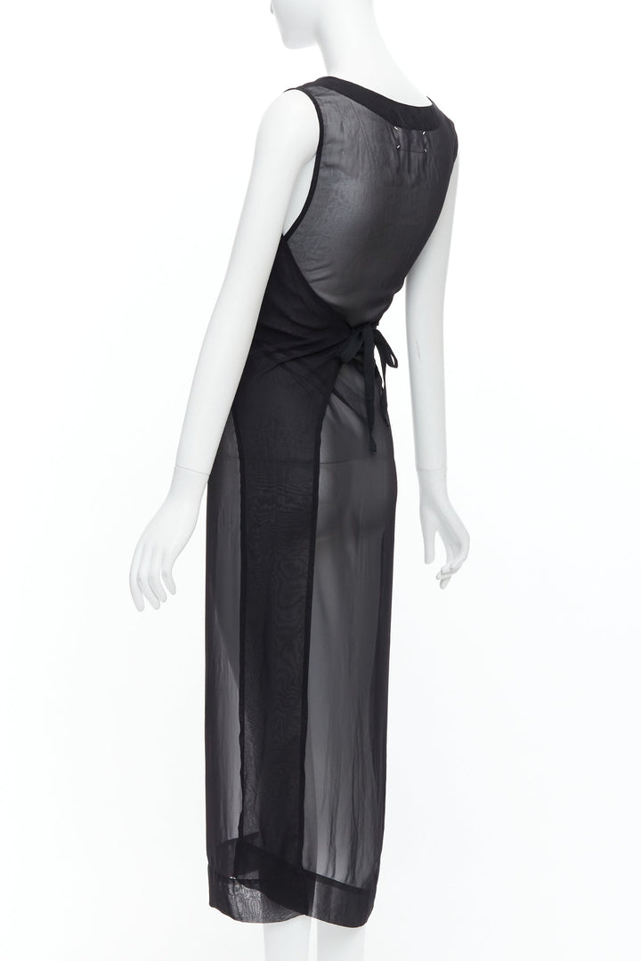 rare MAISON MARGIELA Vintage AW1991 black sheer apron tie midi dress IT42 M