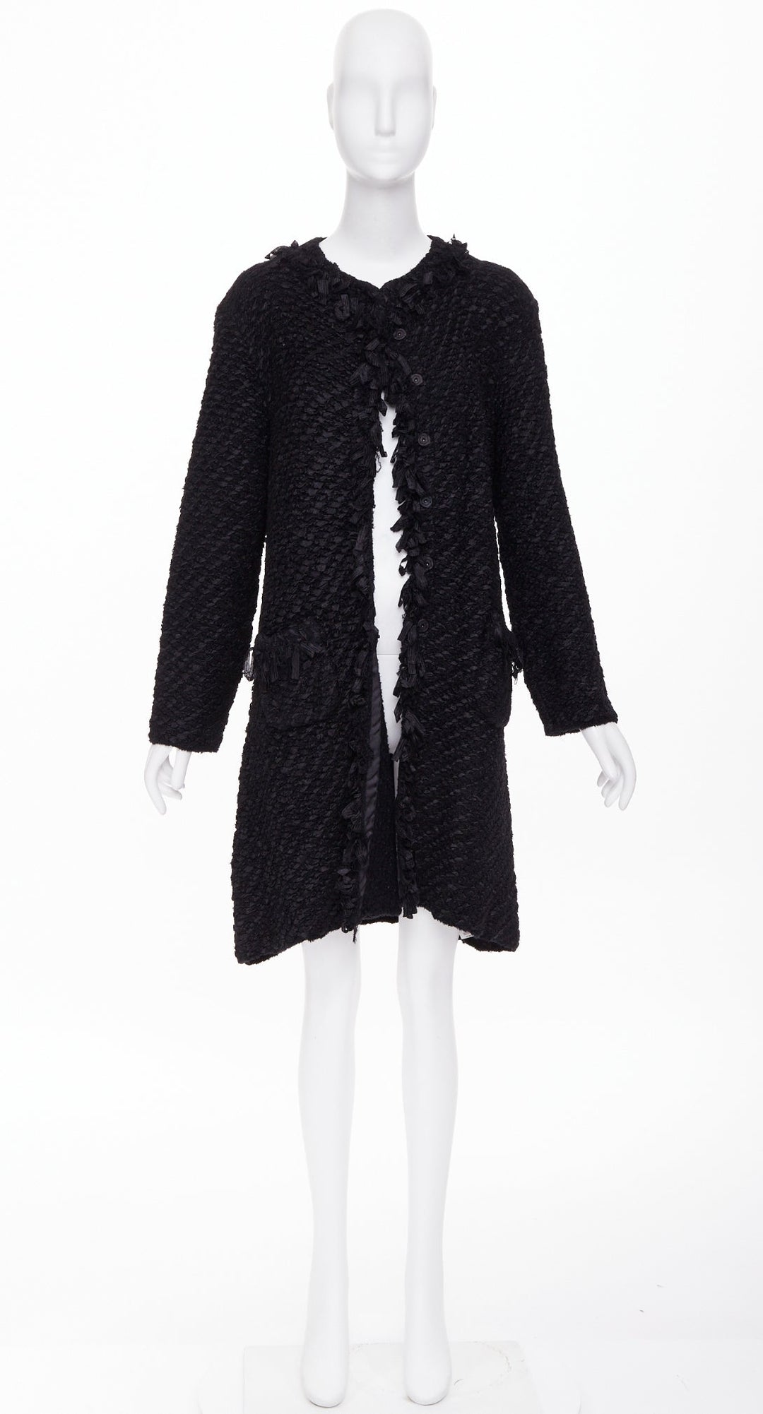ARMANI COLLEZIONI black nylon ribbon textured knit outerwear coat US14 3XL