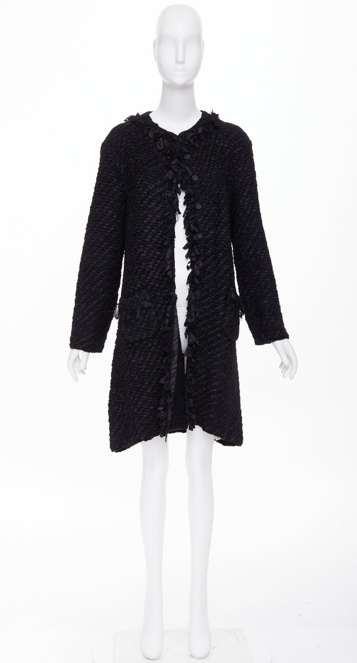 ARMANI COLLEZIONI black nylon ribbon textured knit outerwear coat US14 3XL
