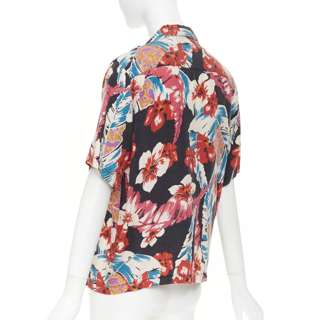 SAINT LAURENT 2020 Hibiscus Hawaiian heavy washed lyocell casual camp shirt S