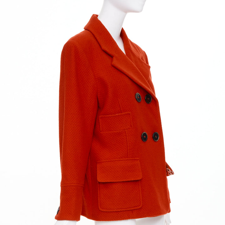 KENZO Vintage red wool floral intarsia back double breasted coat FR46 3XL