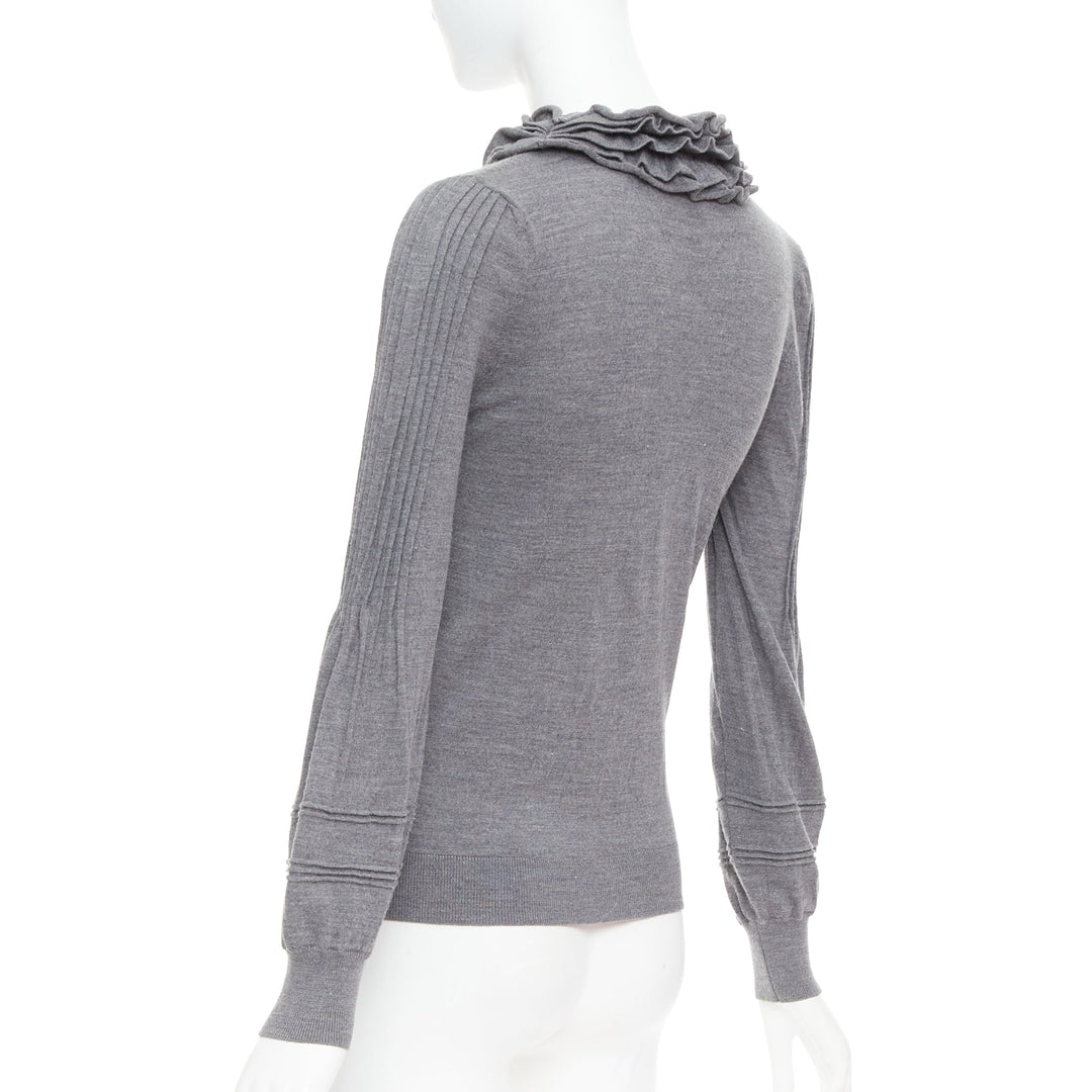 FENDI Vintage grey extrafine wool ruffle collar pleated sweater IT40 S