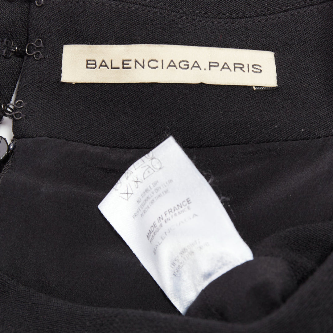 BALENCIAGA 2005 black wool blend drop waist panelled belted dress FR40 S
