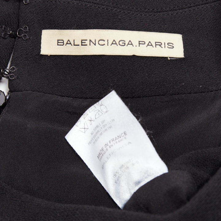 BALENCIAGA 2005 black wool blend drop waist panelled belted dress FR40 S