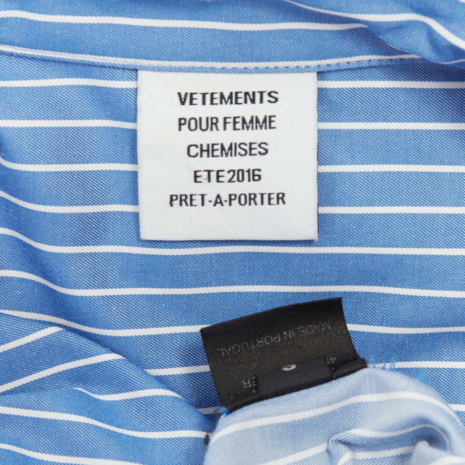 VETEMENTS 2016 Runway blue white striped cotton blend asymmetric shirt dress S