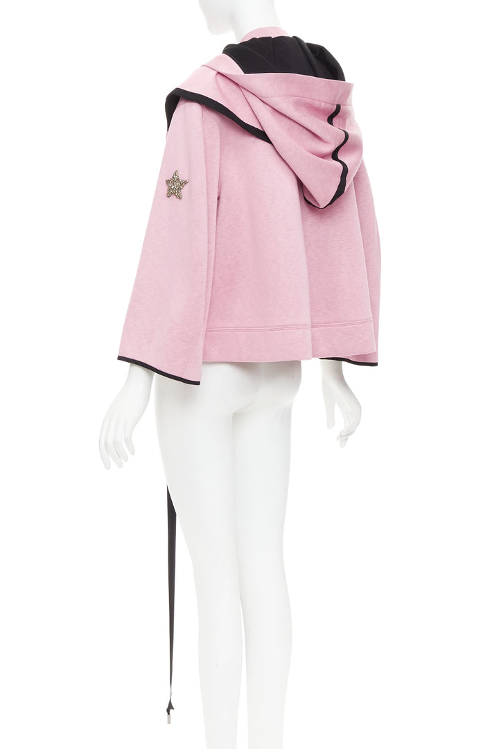 DICE KAYEK pink neoprene beaded star applique ribbon drawstring hoodie IT38 XS