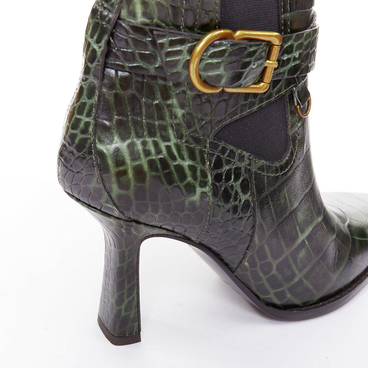 SIES MARJAN 2025 Naomy green croco embossed leather gold buckle ankle boots EU39