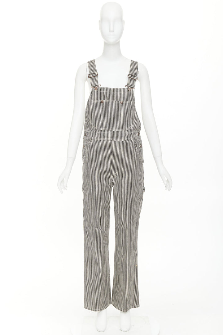 CELINE 2020 Runway Hickory grey striped logo buckles cargo overalls dungaree 28"