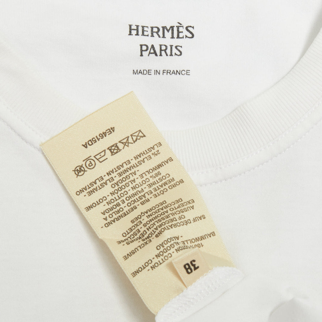 HERMES 2024 Mosaique Au 24 embroidered H pocket blanc white cotton tshirt FR38 M