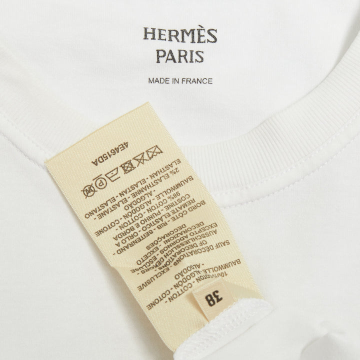 HERMES 2024 Mosaique Au 24 embroidered H pocket blanc white cotton tshirt FR38 M
