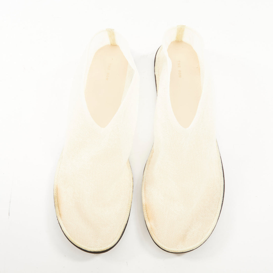 THE ROW Sock Mesh white sheer nylon black leather sole minimal ballet flats EU38