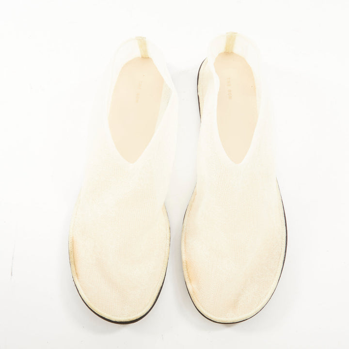 THE ROW Sock Mesh white sheer nylon black leather sole minimal ballet flats EU38