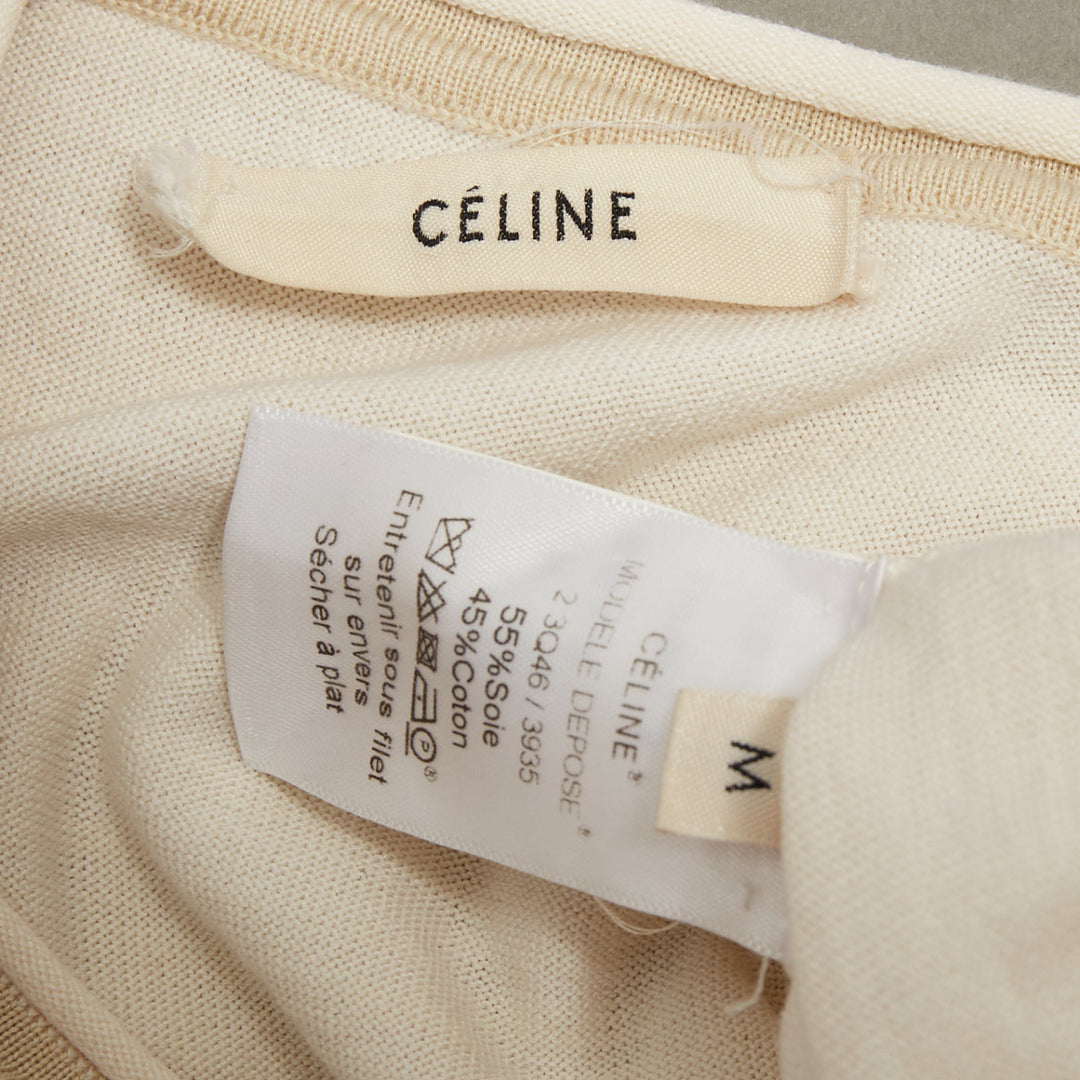 OLD CELINE Phoebe Philo beige silk cotton crew neck dual layer sweater vest M