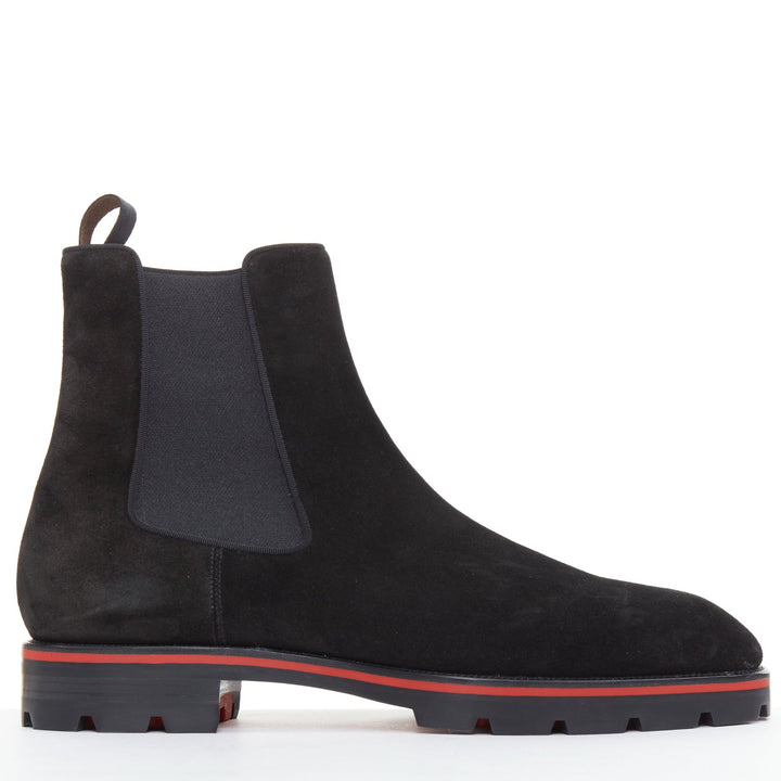 CHRISTIAN LOUBOUTIN Alpinosol Flat black suede lug sole Chelsea boot EU43