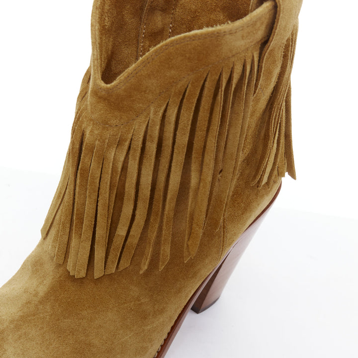 SAINT LAURENT New Western 80 brown suede fringe western boots EU39.5