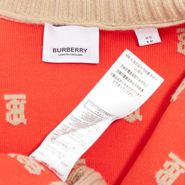 BURBERRY TB monogram camel red cashmere blend oversied cardigan XS