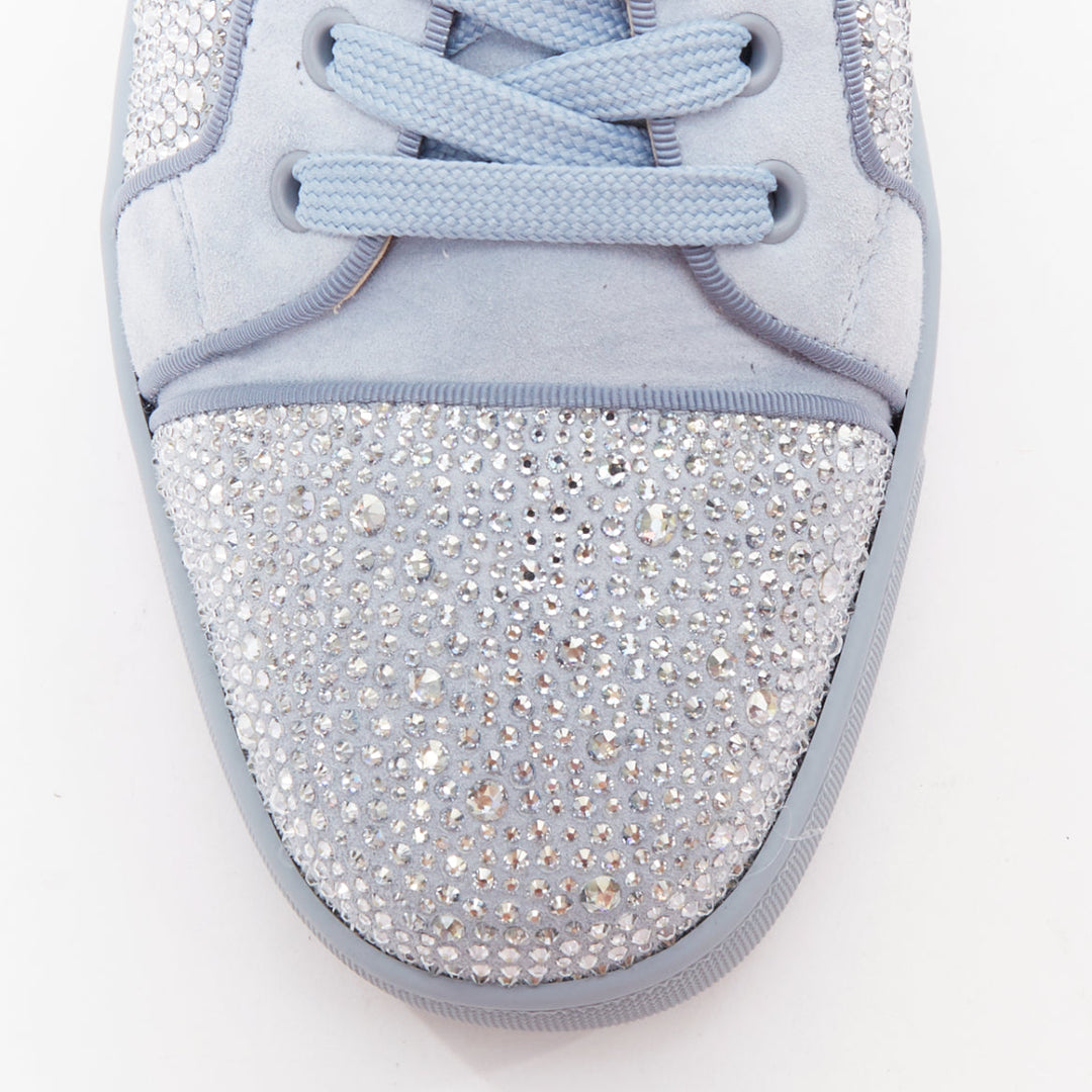 CHRISTIAN LOUBOUTIN Louis Junior Strass Flat Zinc Blue crystal sneaker EU43.5