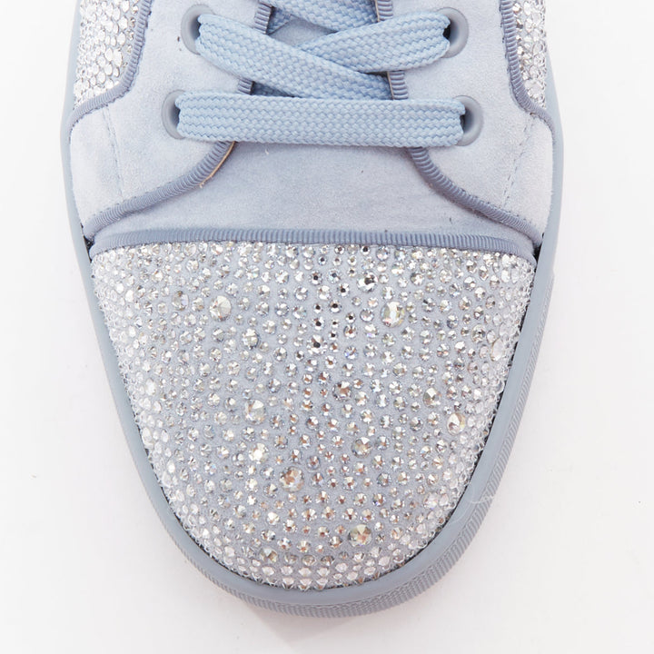 CHRISTIAN LOUBOUTIN Louis Junior Strass Flat Zinc Blue crystal sneaker EU43.5