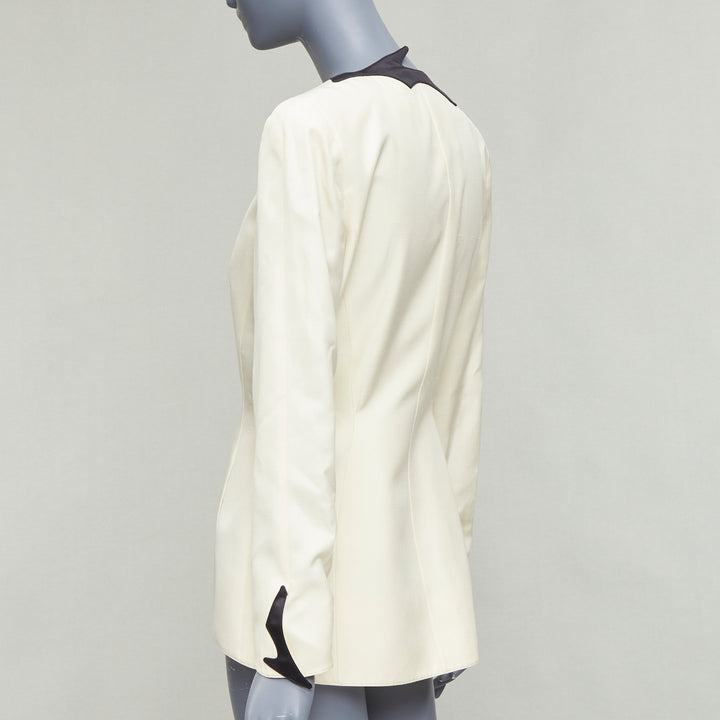 THIERRY MUGLER 1998 Vintage off white cotton border collar peplum blazer FR40 L