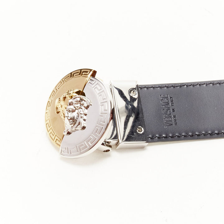 VERSACE Demi Medusa Reversible black white split coin belt 75cm-85cm
