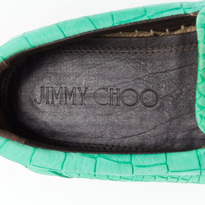 JIMMY CHOO Vlad mint green embossed scaled leather espadrilles EU42