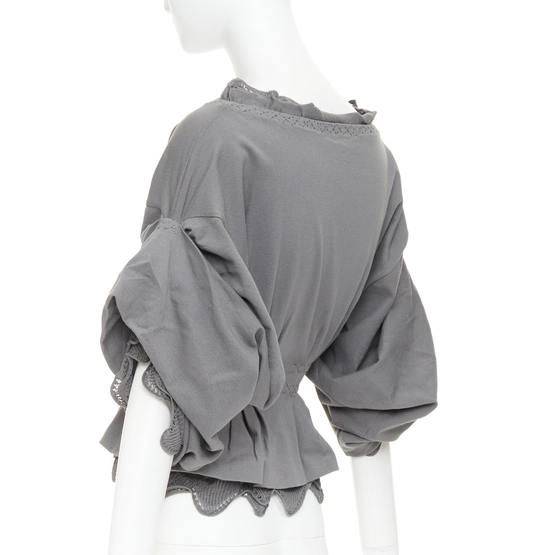 YVES SAINT LAURENT Stefano Pilati grey mesh ruffle ruched smocked peplum top M