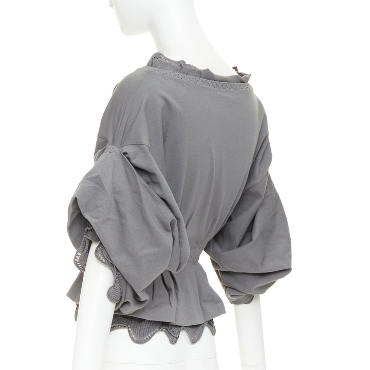 YVES SAINT LAURENT Stefano Pilati grey mesh ruffle ruched smocked peplum top M