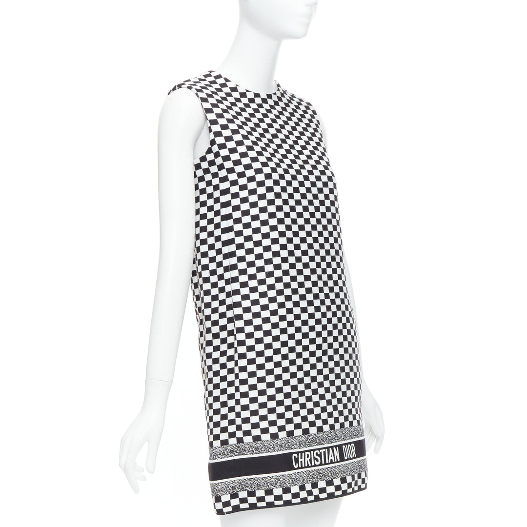 CHRISTIAN DIOR 2018 black white checkered logo mini shift dress FR34 XS