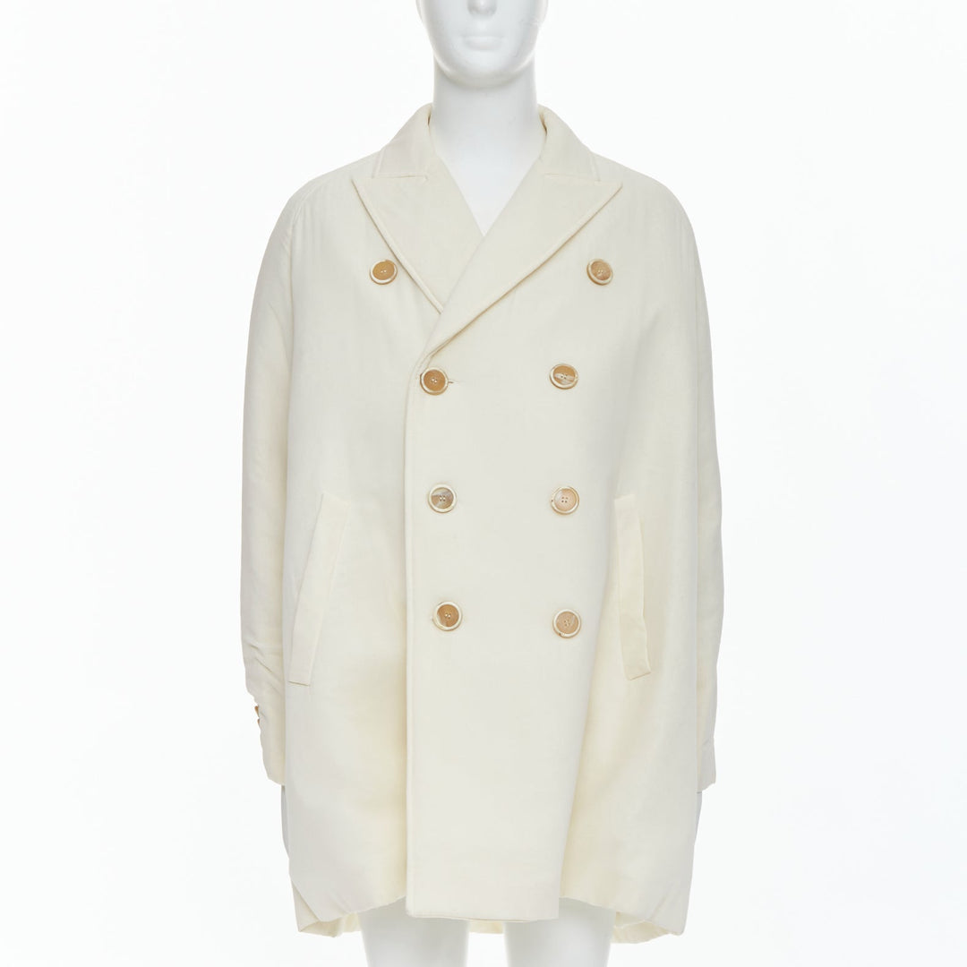 JOHN ROCHA cream padded beige horn buttons DB long coat UK38 M