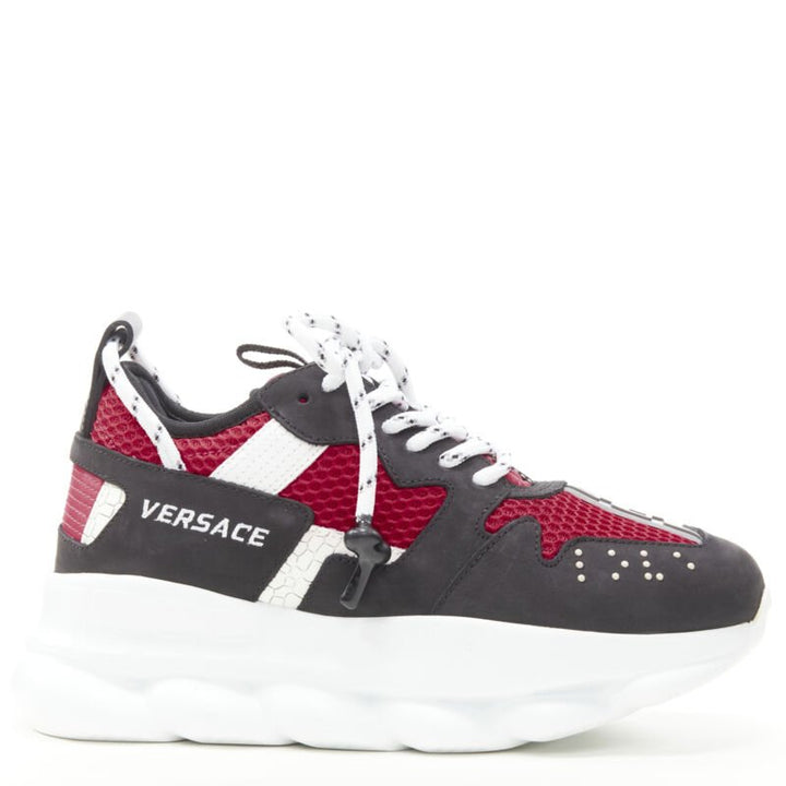 VERSACE Chain Reaction black suede red chunky sneaker EU36 US6