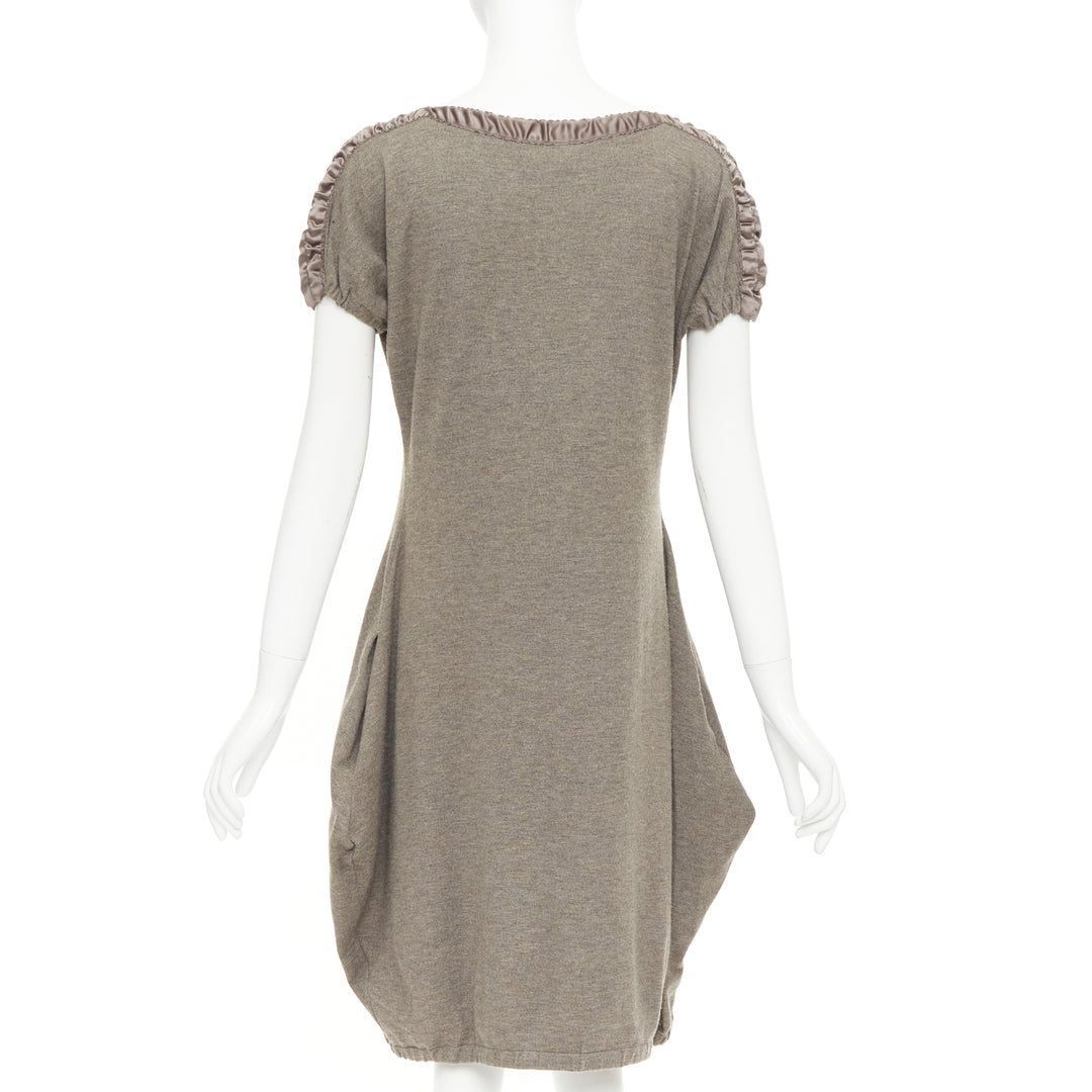 YES SAINT LAURENT Edition 24 Vintage brown ruched satin trim  bateau dress M