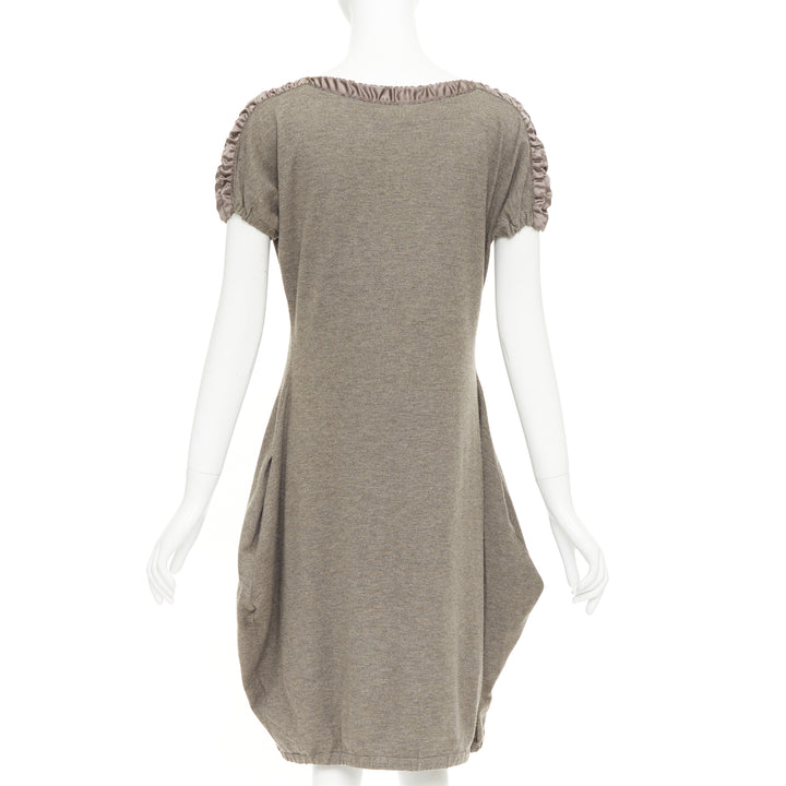 YES SAINT LAURENT Edition 24 Vintage brown ruched satin trim  bateau dress M